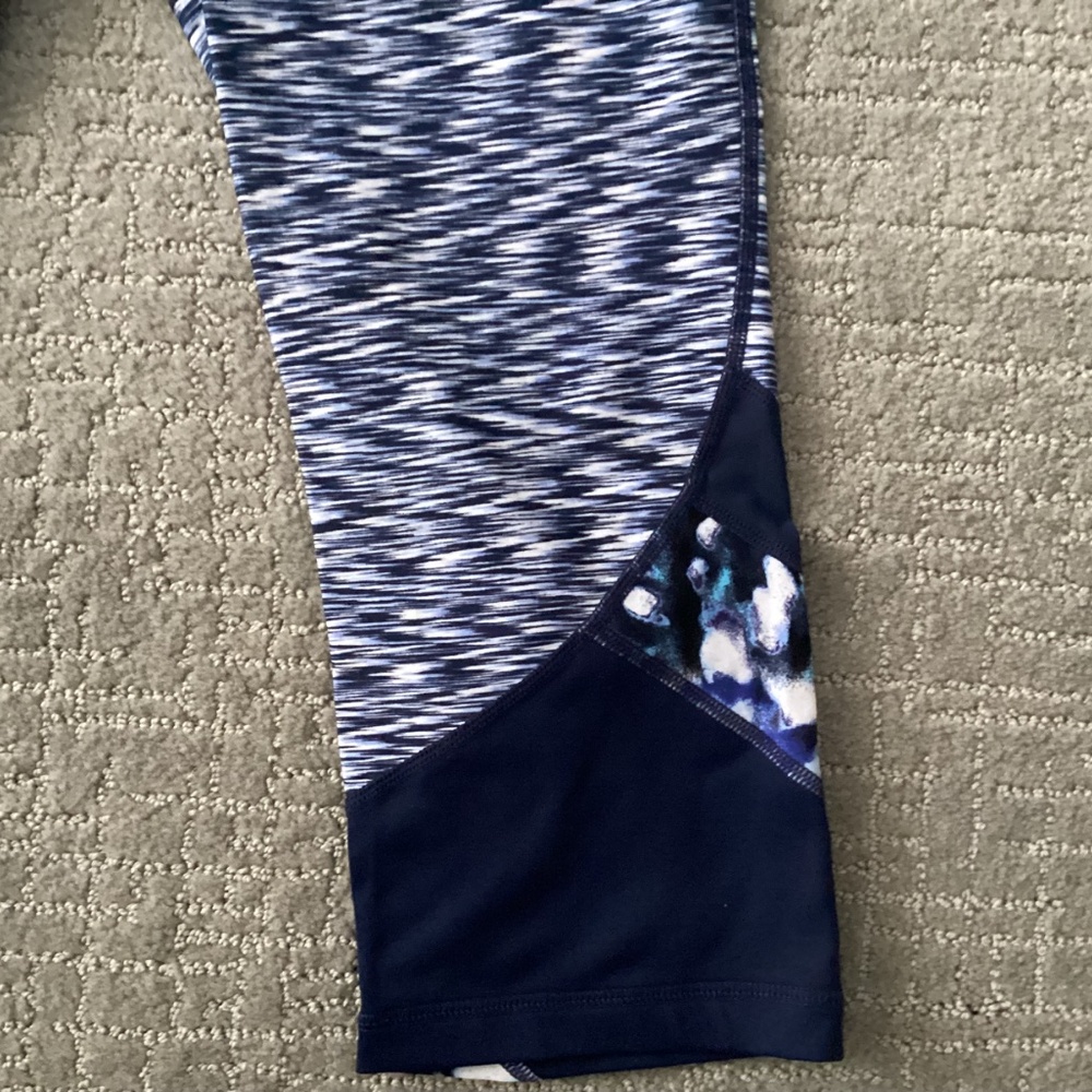 CALVIN KLEIN PERFORMANCE LEGGINGS NAVY BLUE WHITE ACTIVEWEAR SPACE DYE SZ LARGE - Picture 2 of 6